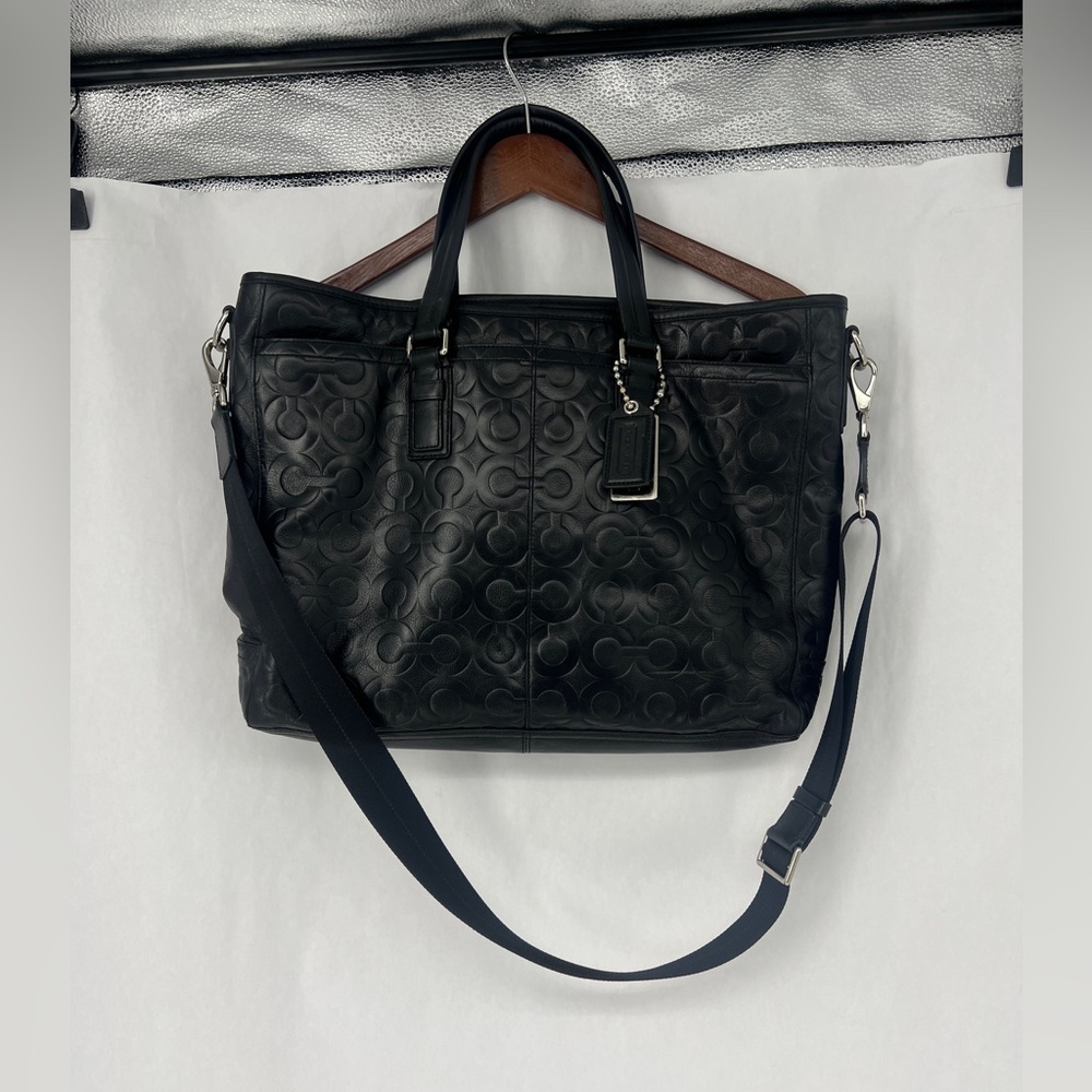 COACH Coach Op Art Leather Business Tote Bag Black Men's - Picture 14 of 14